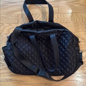 Black Quilted Travel Bag with Geometric Pattern